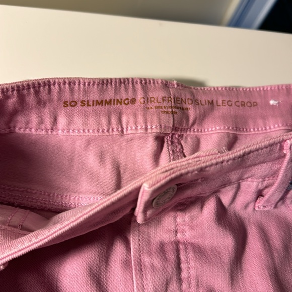 Chico’s So Slimming Girlfriend Slim Leg Crop Size 8 1 Pink Jean Eyelet Ankle - Picture 6 of 11